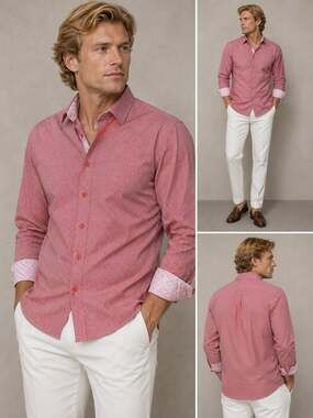 Nine West Men's Slim Fit Geometric Pattern Long Sleeve Button Down Shirt Red
Z-1